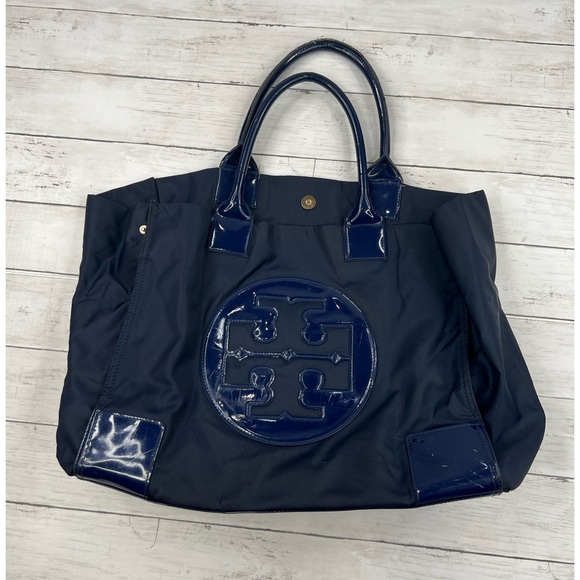Tory Burch Ella Navy Tote Bag - Picture 1 of 15